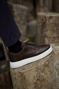 Bojoni Denver Leather Checked Brown Shoes