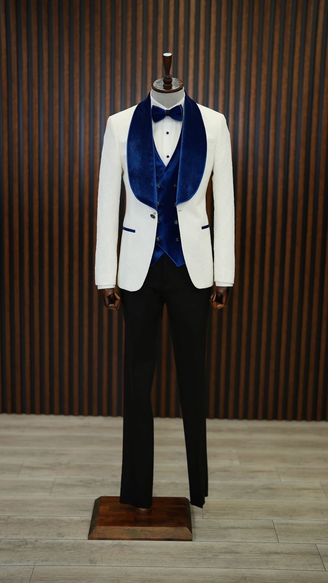 Bojoni Paruri Blue Slim Fit Velvet Shawl Lapel Wool Tuxedo