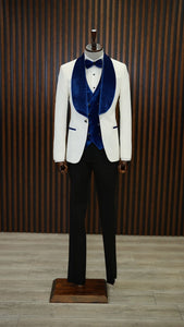 Bojoni Paruri Blue Slim Fit Velvet Shawl Lapel Wool Tuxedo