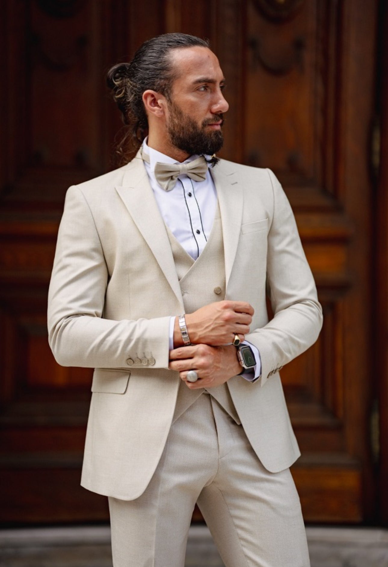 Bojoni Matera Beige Slim Fit Peak Lapel Tuxedo