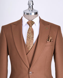 Bojoni Chicago Slim Fit Special Design Brown Suit