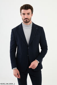 Bojoni Belmonte Slim Fit Navy Blue Striped Blazer