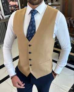 Bojoni Iowa Camel Wool Plaid  Slim Fit Suit