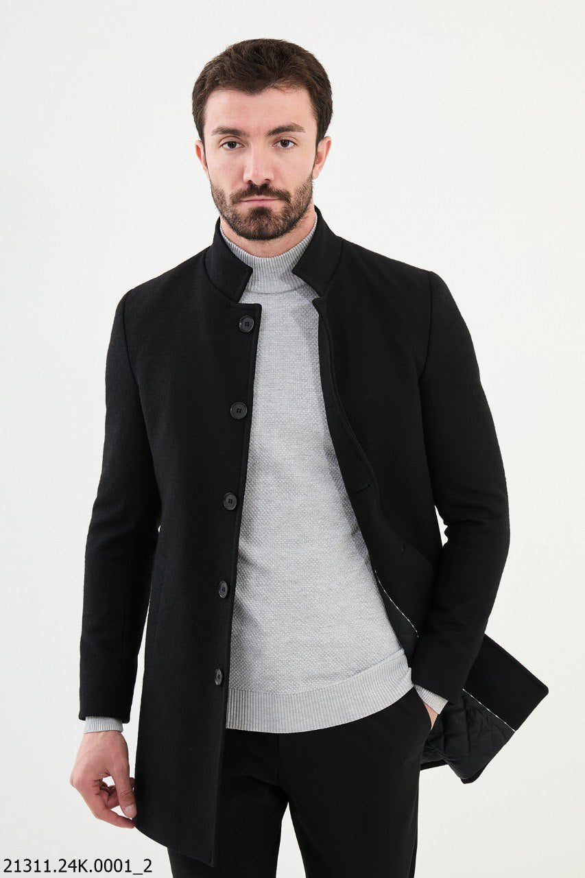 Bojoni Belmonte Long Slim Fit Black Coat