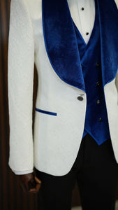 Bojoni Paruri Blue Slim Fit Velvet Shawl Lapel Wool Tuxedo