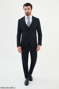 Bojoni Belmonte Navy Blue Plaid Classic Slim Fit Suit