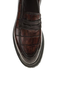 Bojoni Chicago Leather Croco Brown Loafer Shoes