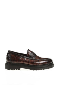 Bojoni Chicago Leather Croco Brown Loafer Shoes