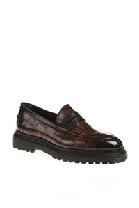 Bojoni Chicago Leather Croco Brown Loafer Shoes