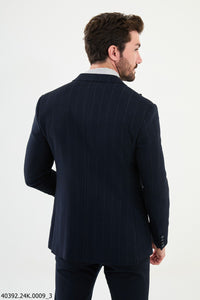 Bojoni Belmonte Slim Fit Navy Blue Striped Blazer