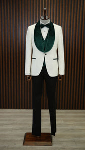 Bojoni Paruri Green Slim Fit Velvet Shawl Lapel Wool Tuxedo
