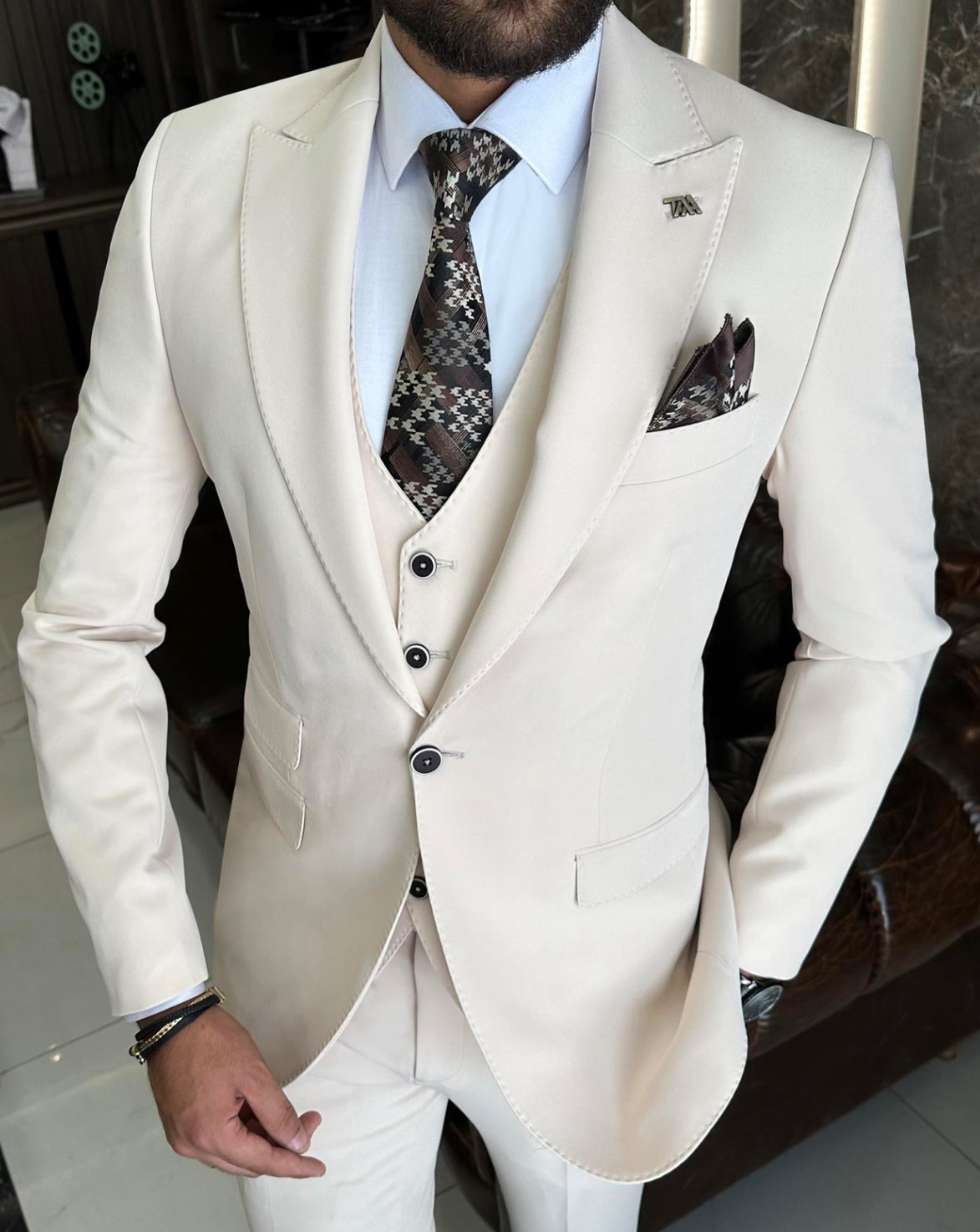 Bojoni Valencia Beige Slim Fit Suit