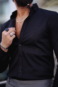 Bojoni Milford Black Slim Fit Textured Cotton Shirt