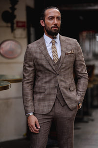 Bojoni  Matera Brown Slim Fit Notch Lapel 3 Piece Plaid Suit