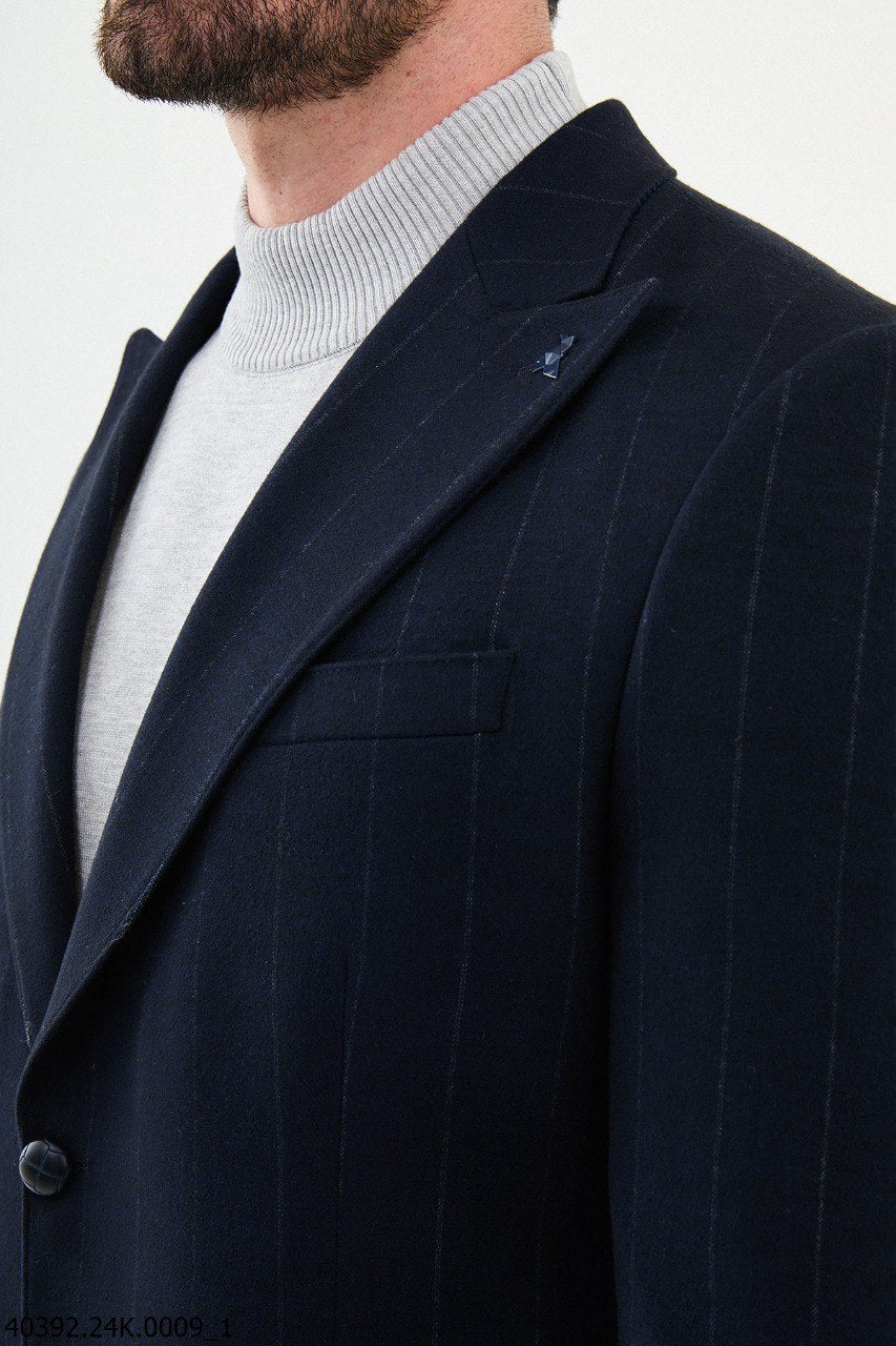 Bojoni Belmonte Slim Fit Navy Blue Striped Blazer