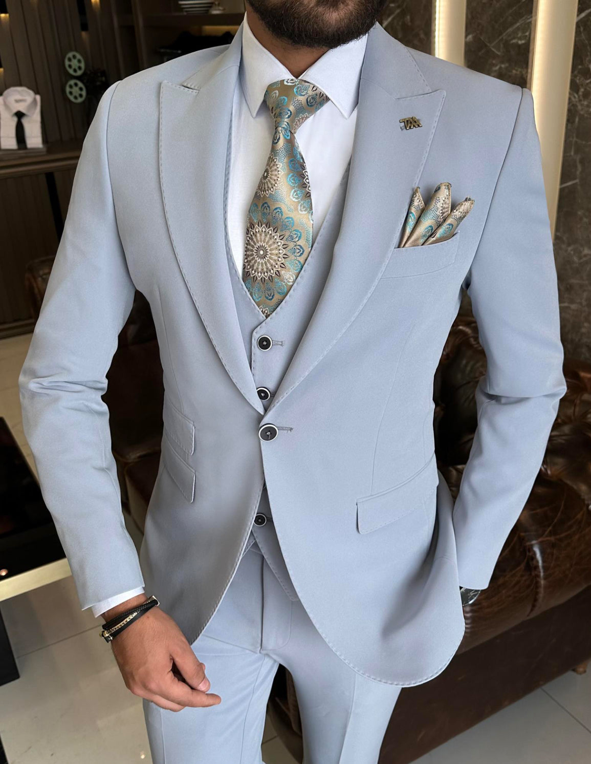 Bojoni Valencia Sky Blue Slim Fit Suit