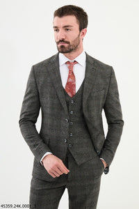 Bojoni Belmonte Dark Beige Plaid  Slim Fit Suit