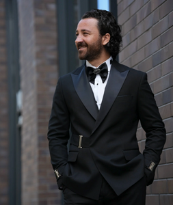 Bojoni Gatsby Double Breasted Slim Fit Italian Black Tuxedo