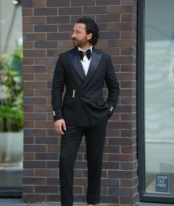 Bojoni Gatsby Double Breasted Slim Fit Italian Black Tuxedo