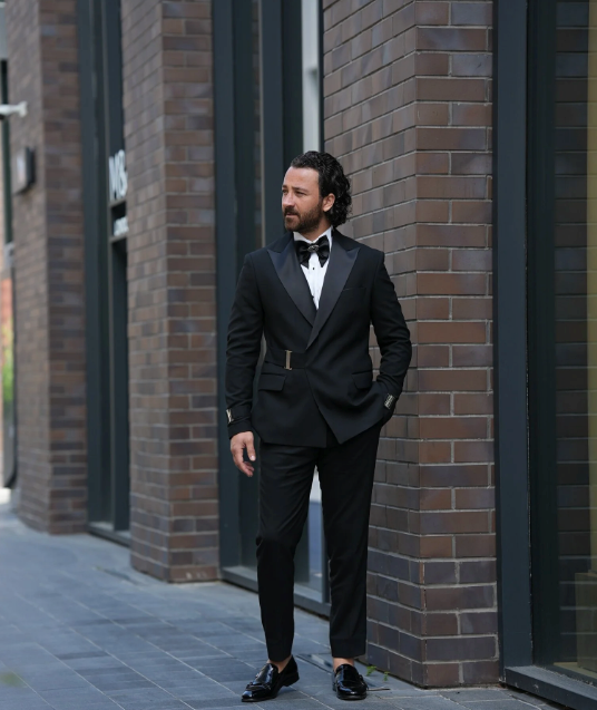 Bojoni Gatsby Double Breasted Slim Fit Italian Black Tuxedo