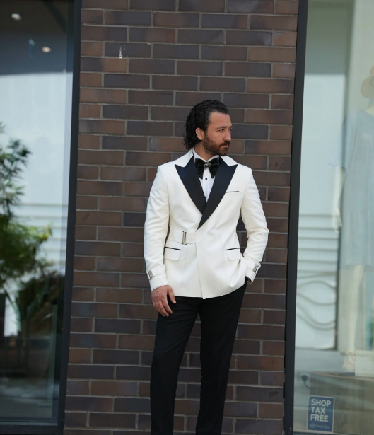 Bojoni Gatsby Double Breasted Slim Fit Italian White Tuxedo