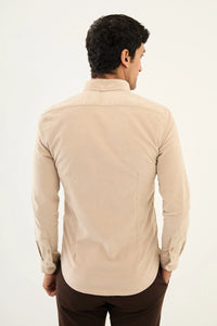 Bojoni Capena Hidden Button Slim Fit Beige Velvet Shirt