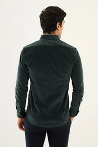 Bojoni Capena Hidden Button Slim Fit Emerald Velvet Shirt