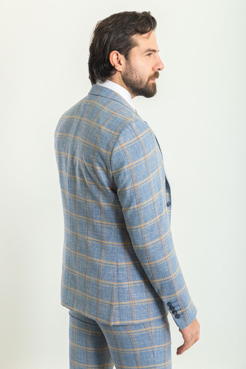 Bojoni Trivento Sky Blue Plaid Slim Fit Suit