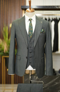 Bojoni Manly Gray Slim Fit Pinstripe Suit