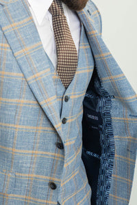 Bojoni Trivento Sky Blue Plaid Slim Fit Suit