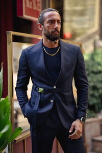 Bojoni Benevento Navy Blue Buckle Slim Fit   Suit