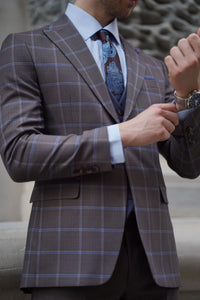 Bojoni Ravenna Slim Fit Plaid Brown Wool Combination Suit