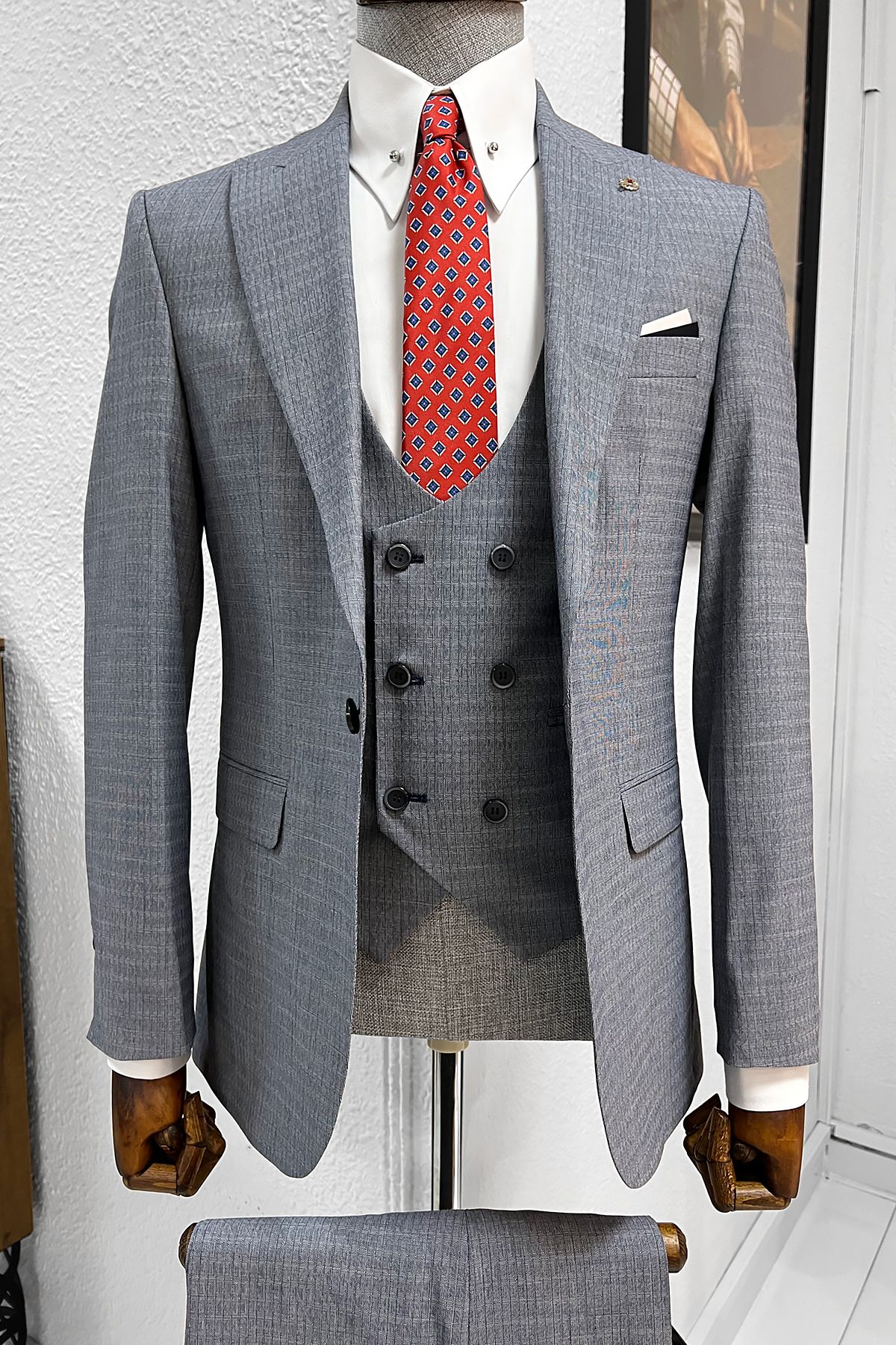 Bojoni Ravenna Slim Fit High Quality Grey & Navy Woolen Suit