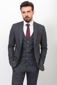 Bojoni Trivento Dark Gray Checked Slim Fit Suit