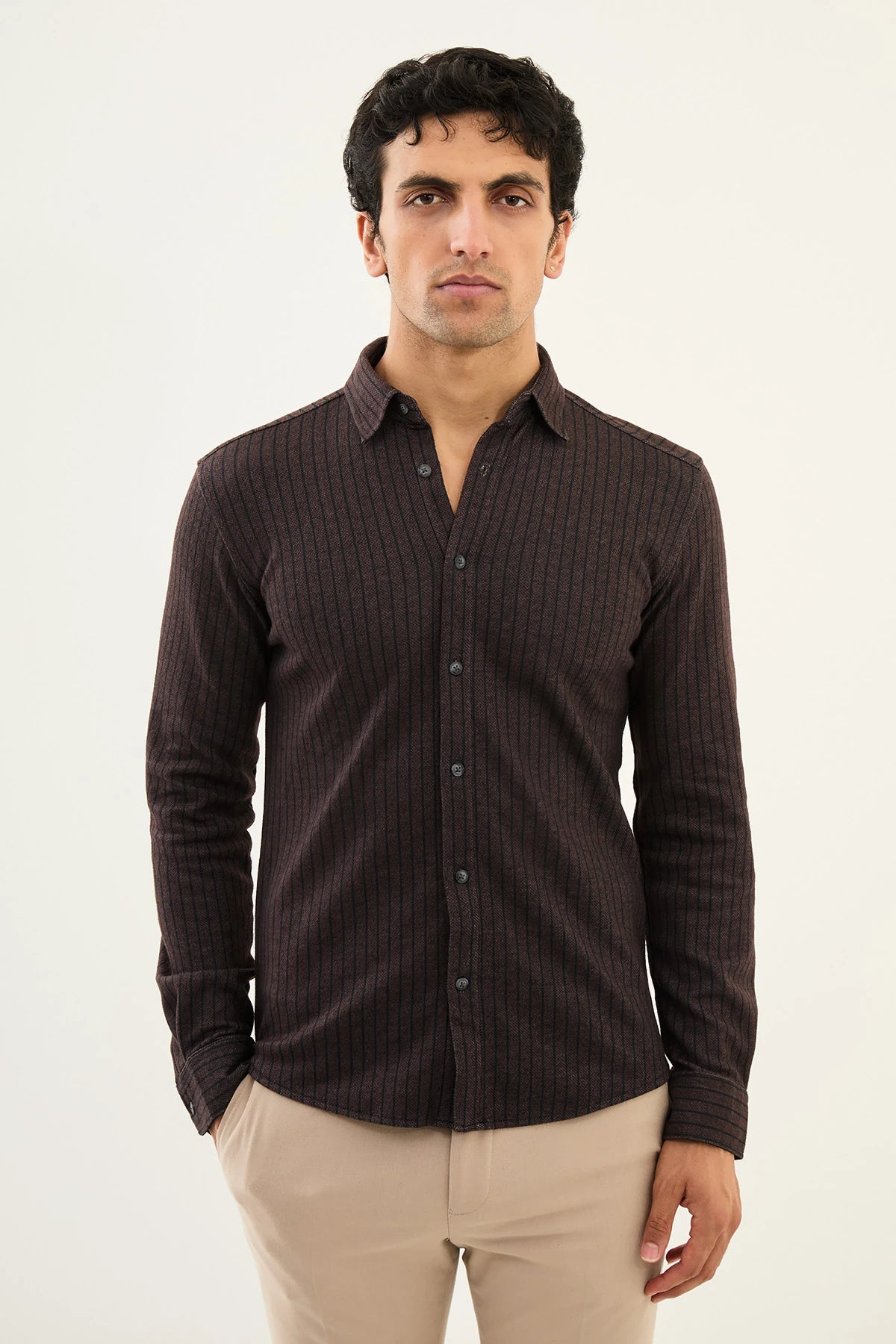 Bojoni Capena Collar Slim Fit  Brown Pointed Shirt