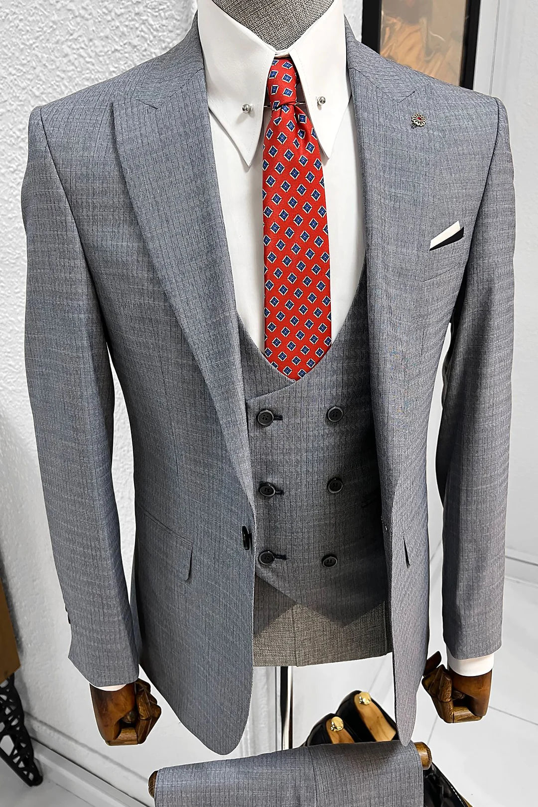 Bojoni Ravenna Slim Fit High Quality Grey & Navy Woolen Suit