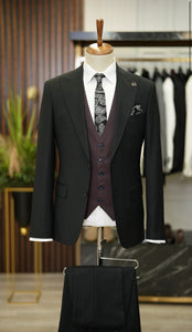 Bojoni Manly Black Slim Fit Pinstripe Combination Suit