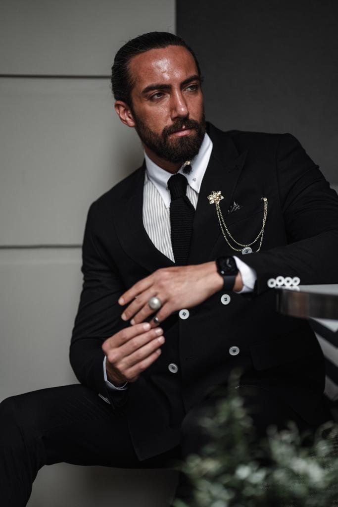 Bojoni Serra Black Slim Fit Double Breasted Suit