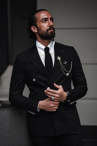 Bojoni Serra Black Slim Fit Double Breasted Suit