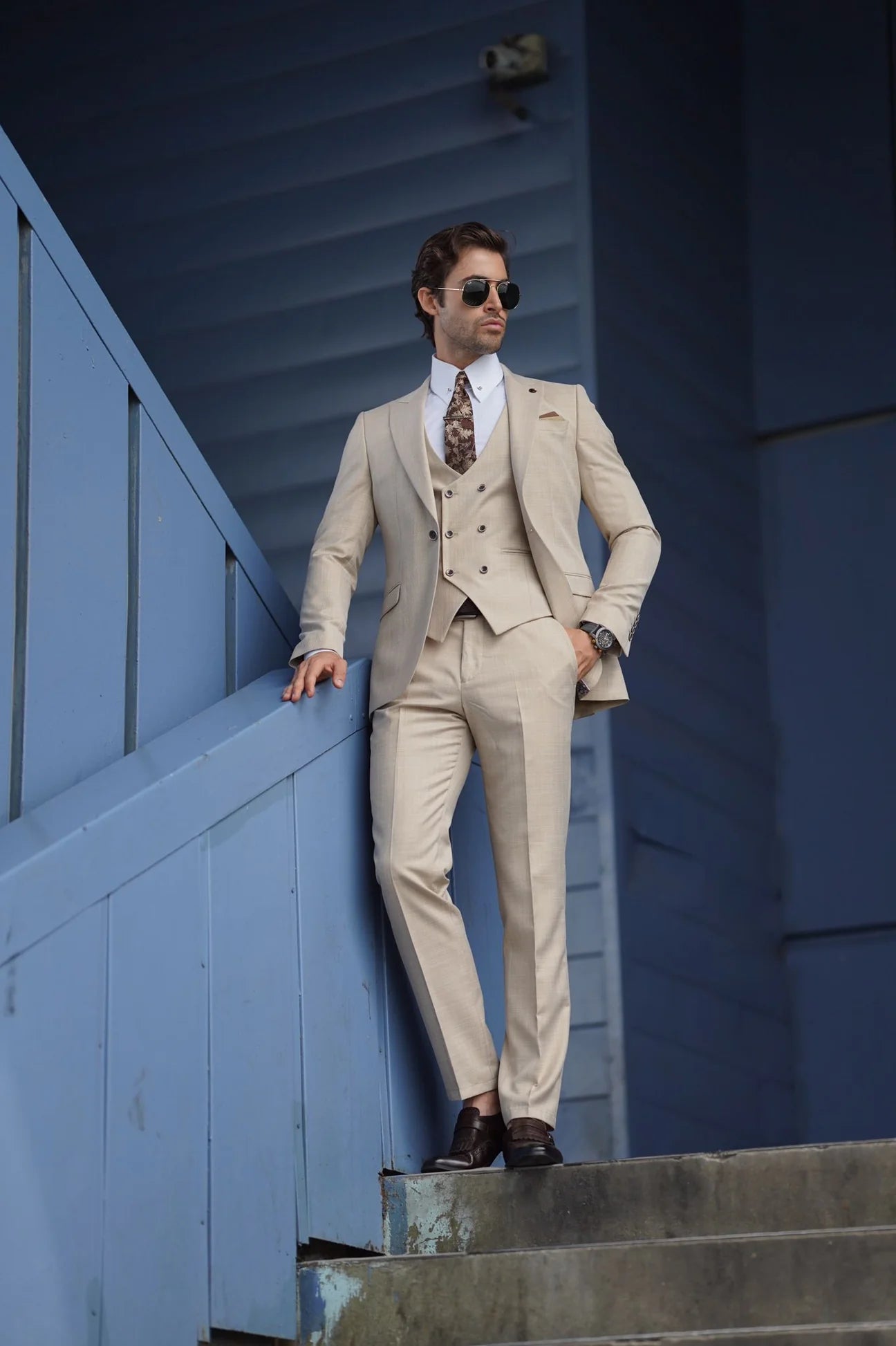 Bojoni Ravenna Slim Fit Beige Wool Suit