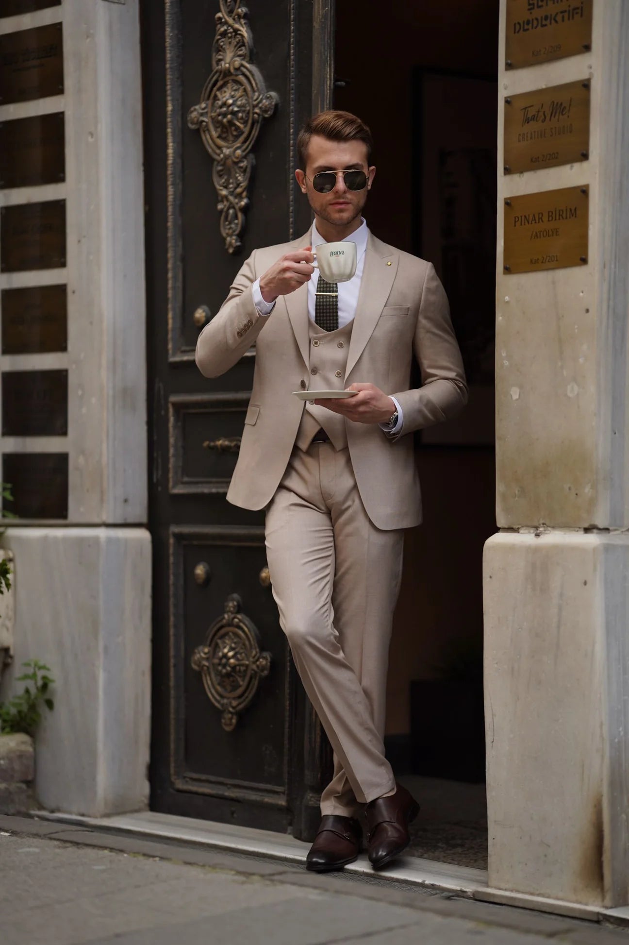 Bojoni Ravenna Slim Fit Cream Wool Suit