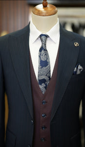 Bojoni Manly Navy Blue Slim Fit Pinstripe Combination Suit