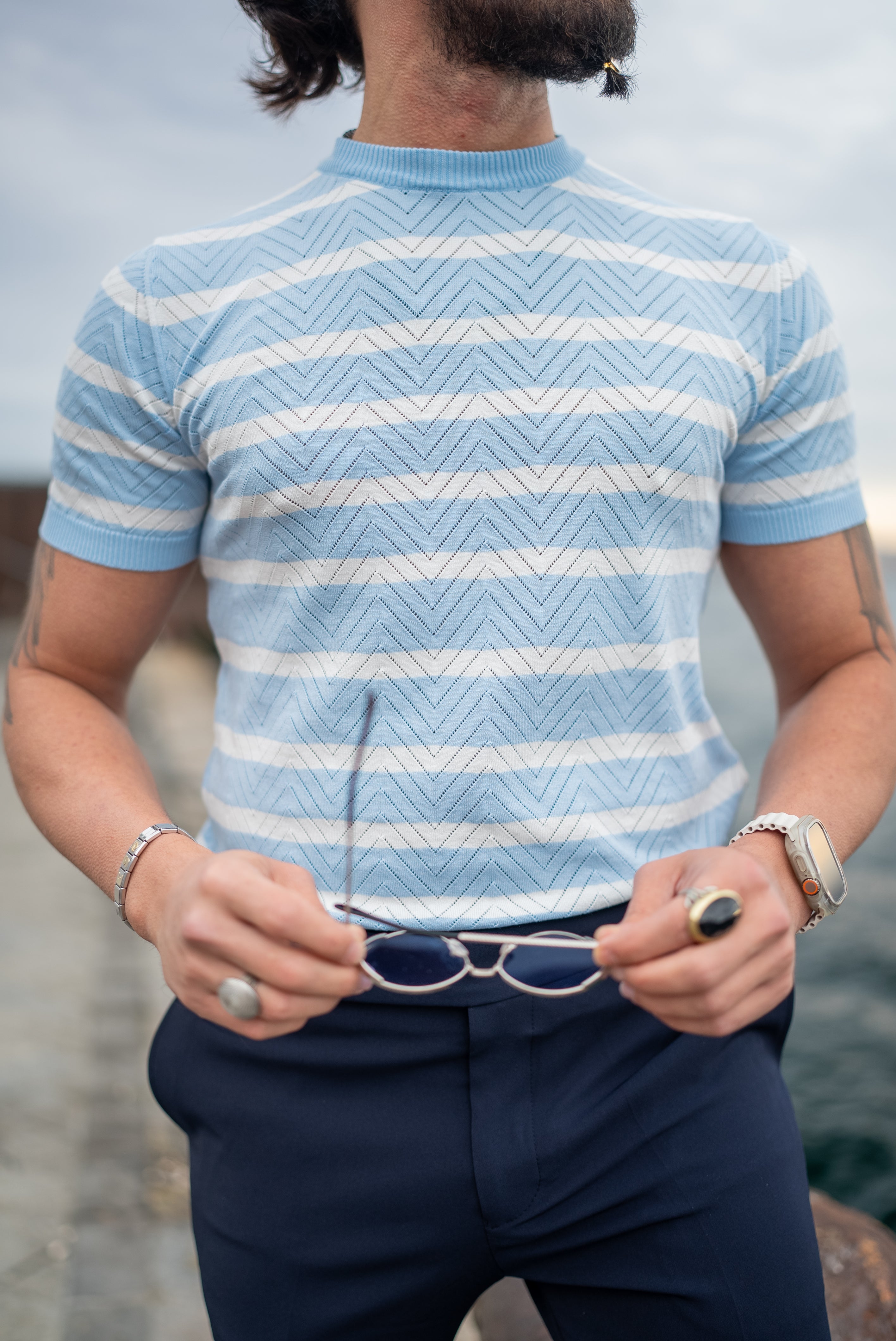 Bojoni Bath Blue Crewneck Striped T-Shirt