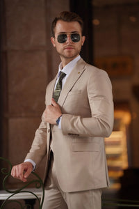 Bojoni Ravenna Slim Fit Cream Wool Suit