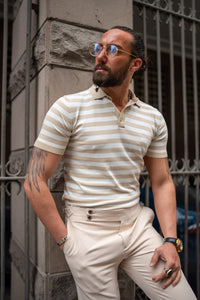 Bojoni Bath Beige Striped Polo Shirt