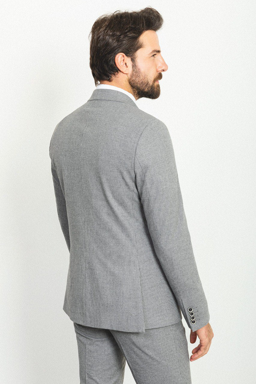 Bojoni Trivento Gray Double Breasted Striped Slim Fit Suit