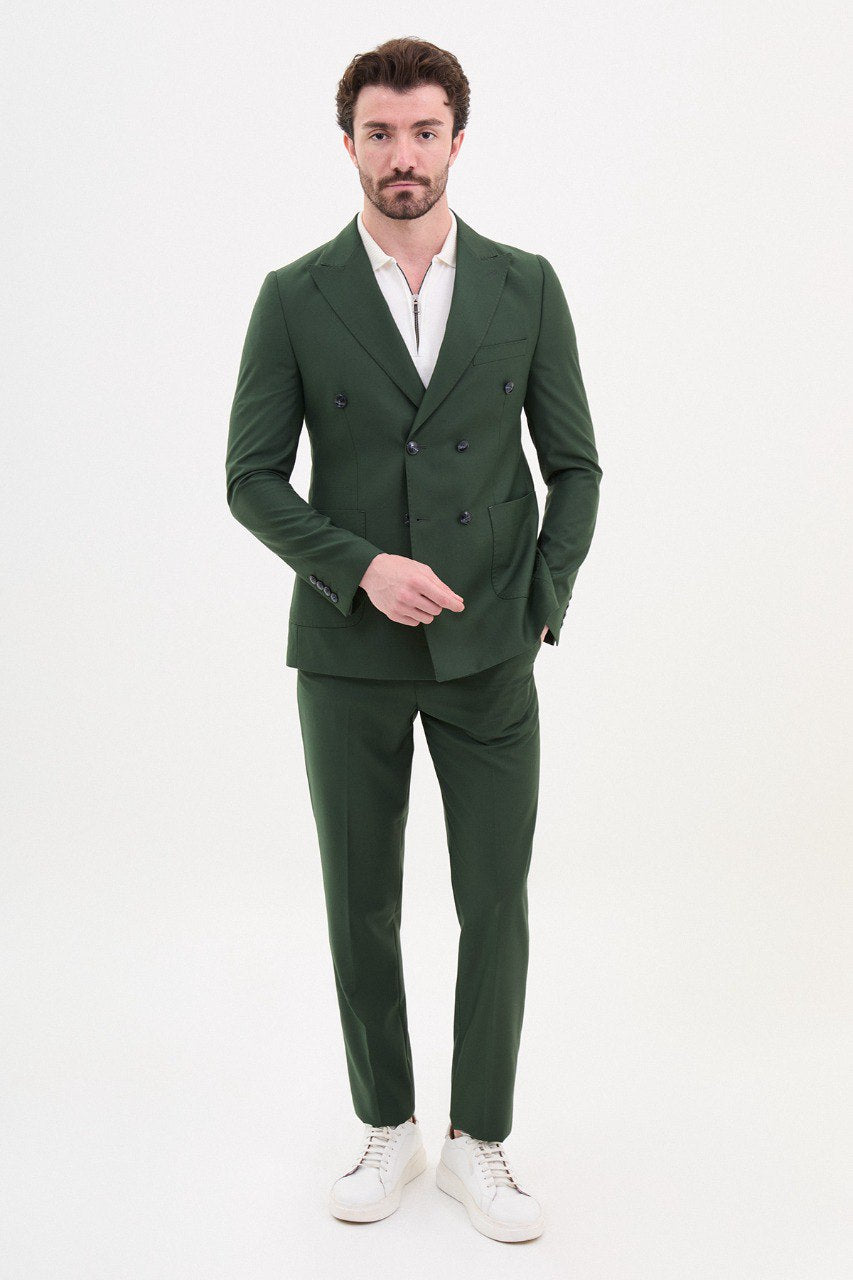 Bojoni Trivento Khaki Double Breasted  Classic Slim Fit Suit