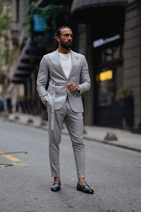 Bojoni Serra Gray Slim Fit Buckle Up Suit