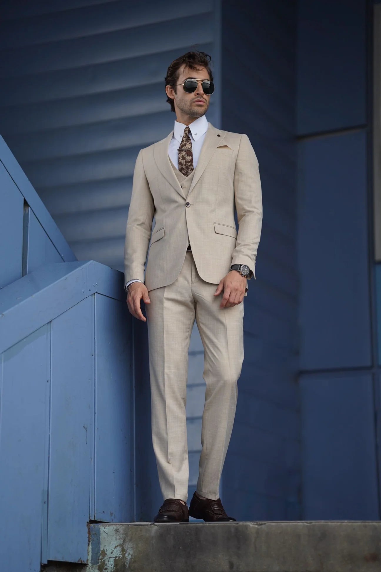 Bojoni Ravenna Slim Fit Beige Wool Suit