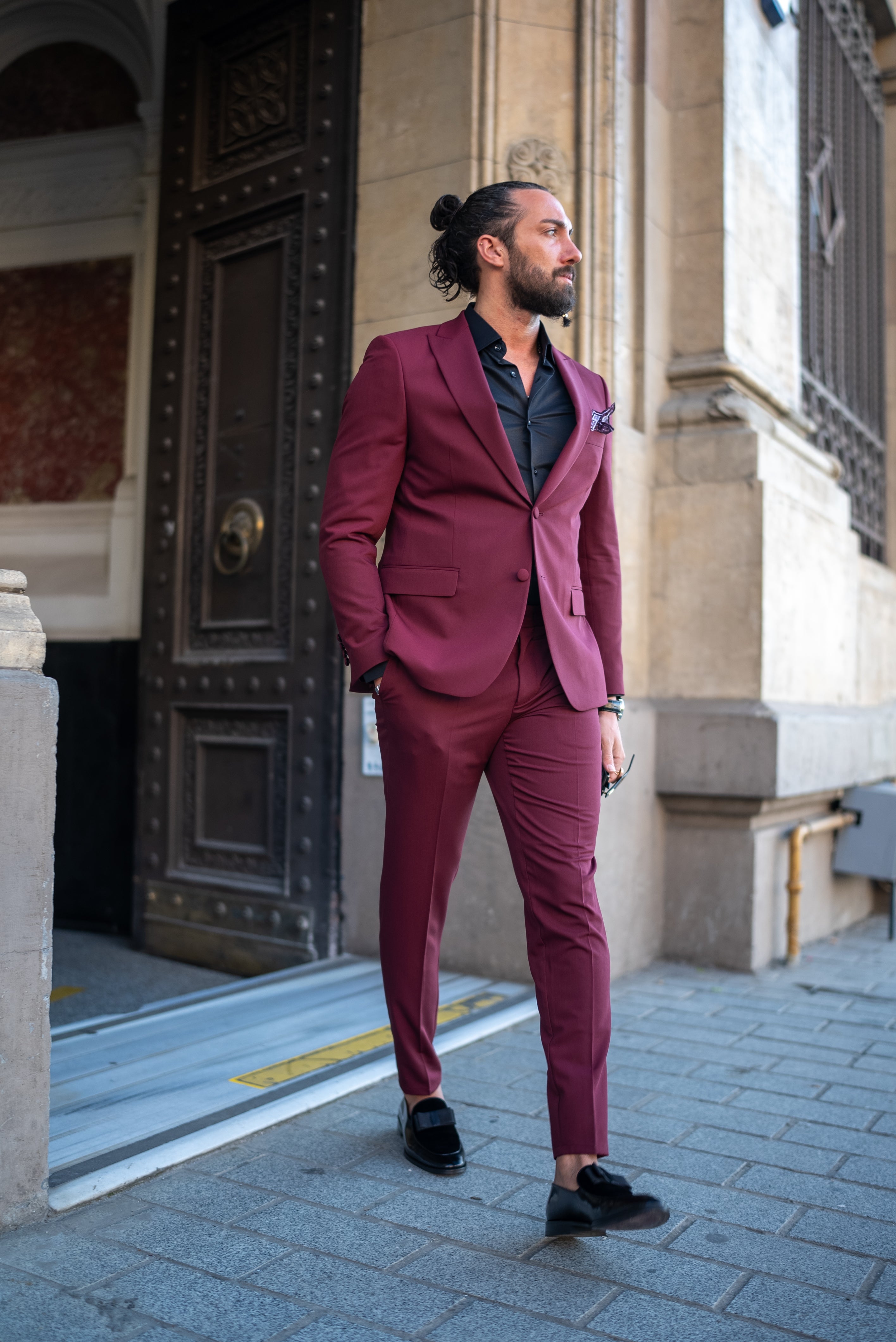 Bojoni Bath Slim Fit Burgundy Suit